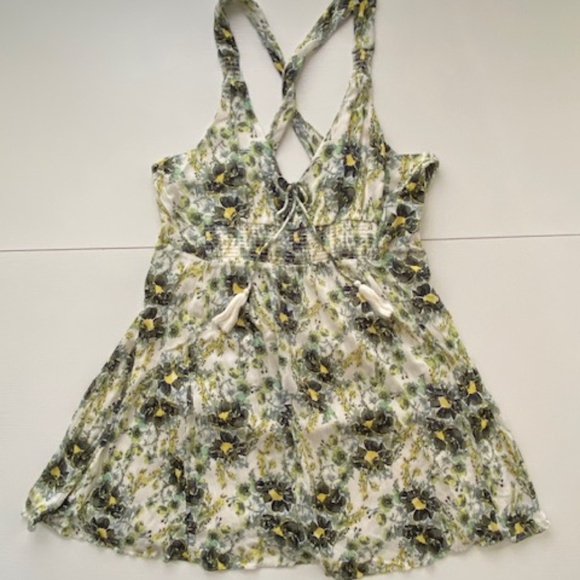 Free People Washed Ashore Floral Boho Ivory / Green Mini Dress Size Large - Picture 4 of 12